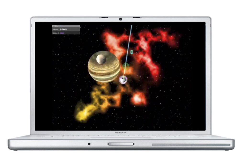 A laptop screen showing an image depicting planets with a galaxy in the background